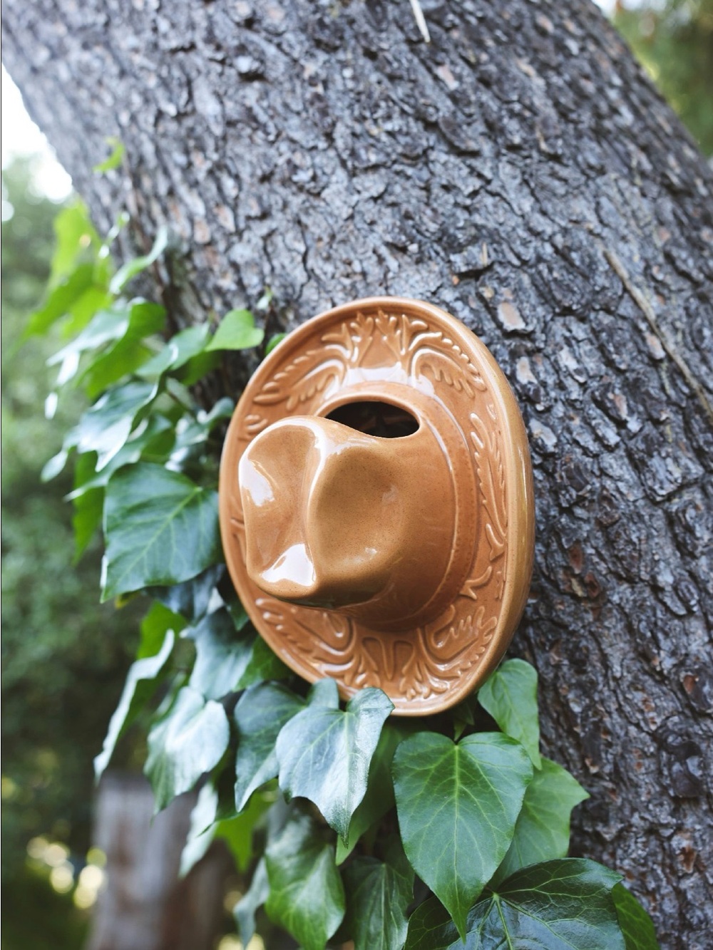 Rust Ceramic Cowboy Hat Wall Vase - Brown Decorative Accent